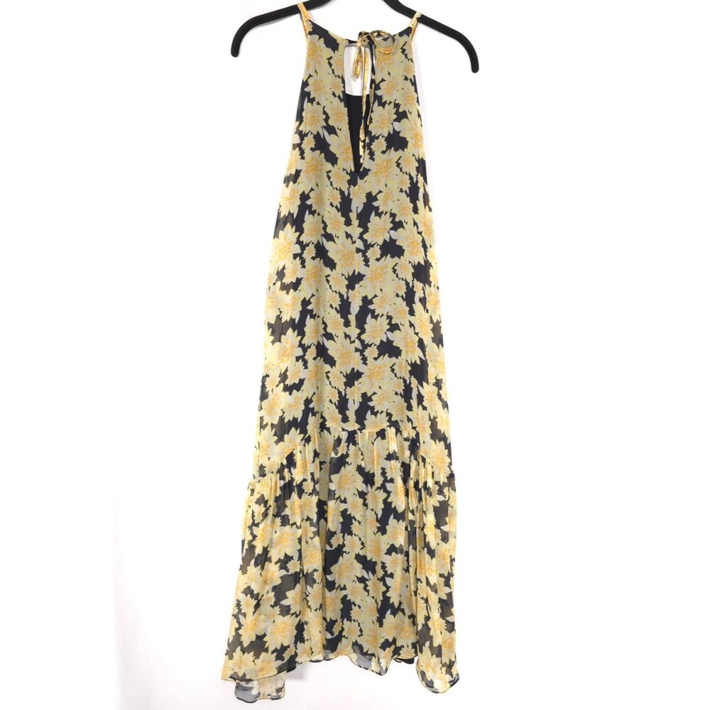 FRNCH Paris Women SILK Blend Maxi Dress XS Floral OpenBack Sleeveless ITALY MADE